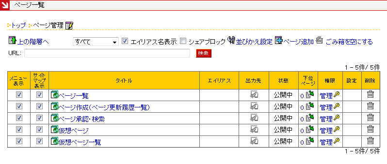 ページ一覧(2階層目以下)