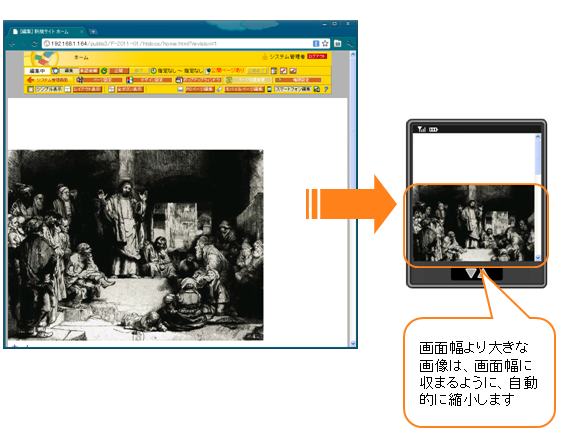 スマートフォン端末画面に合わせた画像の自動縮小
