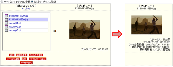 ライブラリのプレビュー画面